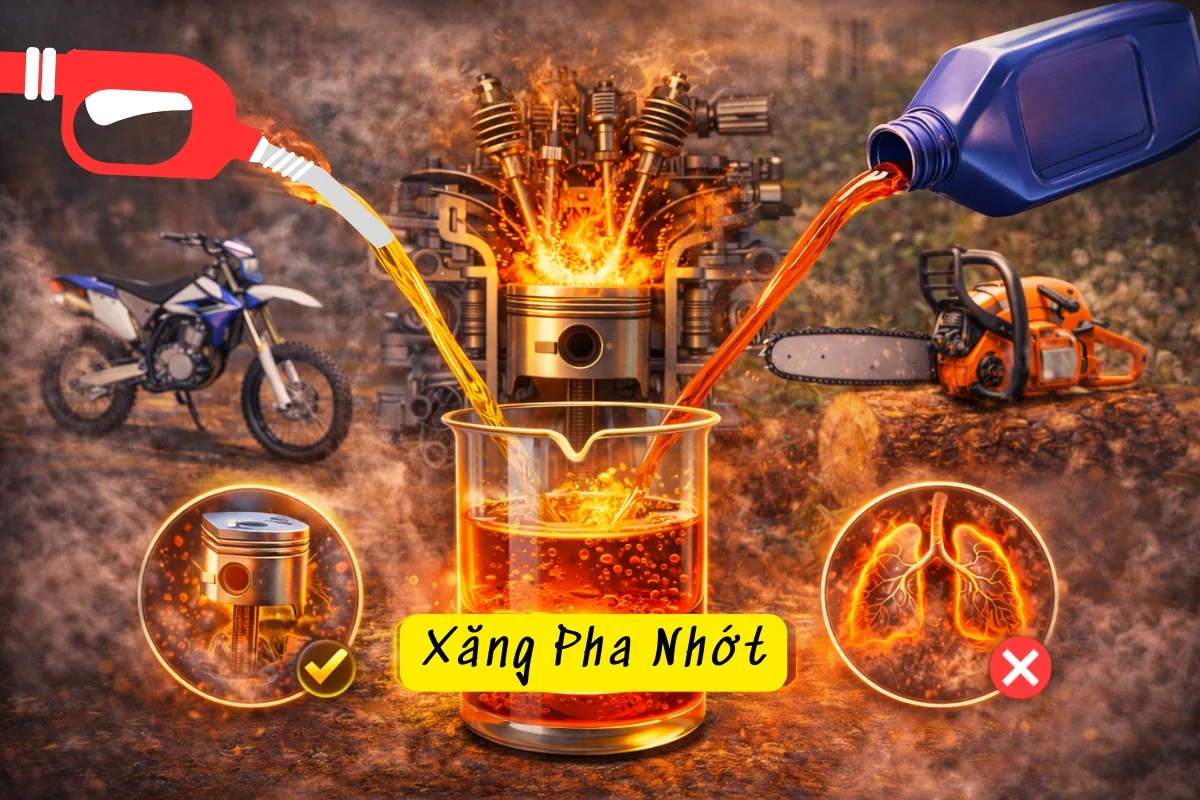 Xăng Pha Nhớt Là Gì? Tỷ Lệ Pha Chuẩn Cho Máy Cắt Cỏ & Cưa Xích